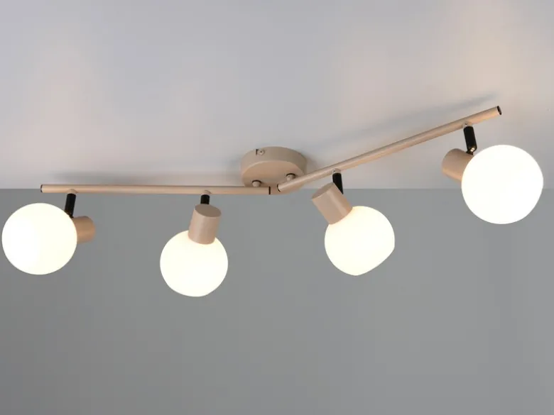 Deckenstrahler BOBA 4-flammig aus Metall in Beige mit Glasschirmen, Breite 70cm