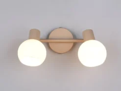 Deckenstrahler BOBA 2-flammig aus Metall in Beige mit Glasschirmen, Breite 25cm