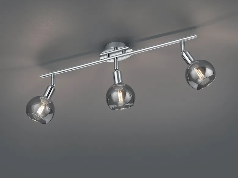 Deckenstrahler BREST 3-flammig Chrom mit Rauchglas, Breite 58cm