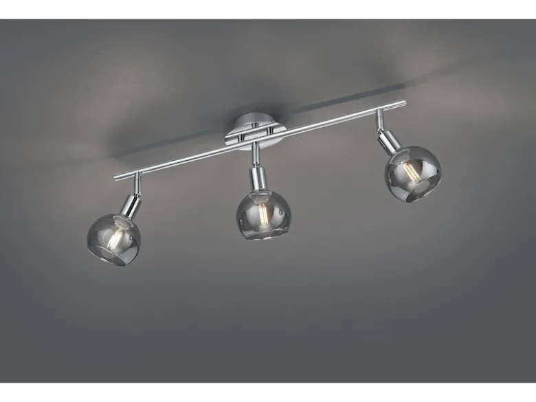 Deckenstrahler BREST 3-flammig Chrom mit Rauchglas, Breite 58cm