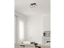 Deckenstrahler BURTON 2 flammig Stoff Organza Schwarz Weiß, Breite 32,5cm