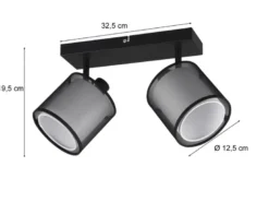 Deckenstrahler BURTON 2 flammig Stoff Organza Schwarz Weiß, Breite 32,5cm