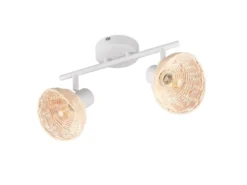 Deckenstrahler CALVI 2-flammig Weiß, Lampenschirme Rattan, Breite 40cm