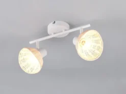 Deckenstrahler CALVI 2-flammig Weiß, Lampenschirme Rattan, Breite 40cm