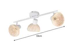 Deckenstrahler CALVI 3-flammig Weiß, Lampenschirme Rattan, Breite 59cm