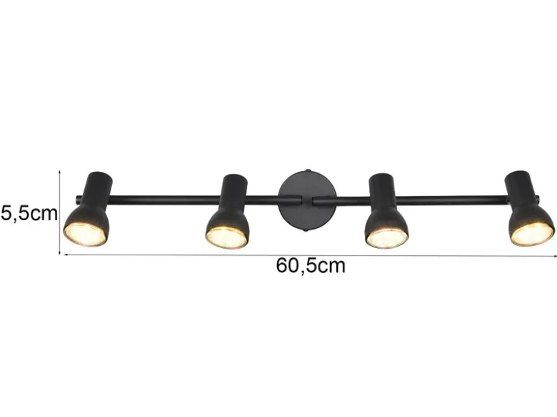 Deckenstrahler CANTAR 4-flammig Metall Schwarz, Breite 60,5cm