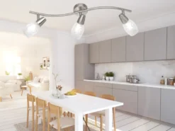 Deckenstrahler COLMAR 3-flammig Silber mit Dekorglas satiniert, Breite 56cm