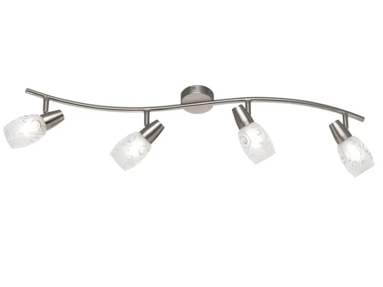 Deckenstrahler COLMAR 4-flammig Silber mit Dekorglas satiniert, Breite 79cm