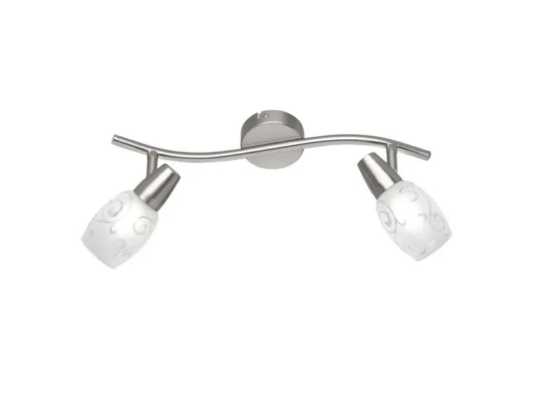 Deckenstrahler COLMAR 2-flammig Silber mit Dekorglas satiniert, Breite 39cm