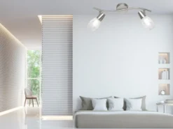 Deckenstrahler COLMAR 2-flammig Silber mit Dekorglas satiniert, Breite 39cm