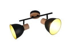 Deckenstrahler DELUME 2-flammig aus Metall in Schwarz/Gold & Holzoptik, B: 49cm