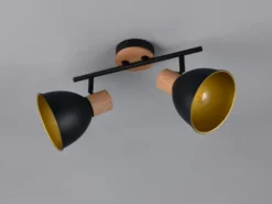 Deckenstrahler DELUME 2-flammig aus Metall in Schwarz/Gold & Holzoptik, B: 49cm