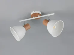 Deckenstrahler DELUME 2-flammig aus Metall in Weiß & Holzoptik, Breite 49cm