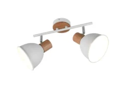 Deckenstrahler DELUME 2-flammig aus Metall in Weiß & Holzoptik, Breite 49cm