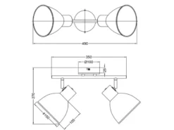 Deckenstrahler DELUME 2-flammig aus Metall in Weiß & Holzoptik, Breite 49cm