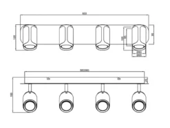 Deckenstrahler GILLAN 4-flammig Metall Weiß / Silber, Breite 60cm