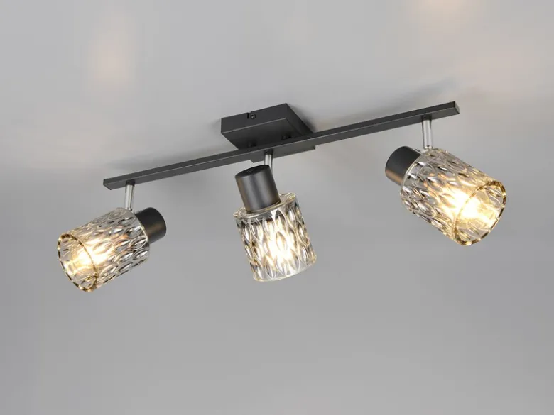 Deckenstrahler JACK 3-flammig mit Rauchglas Lampenschirmen, Breite 55cm