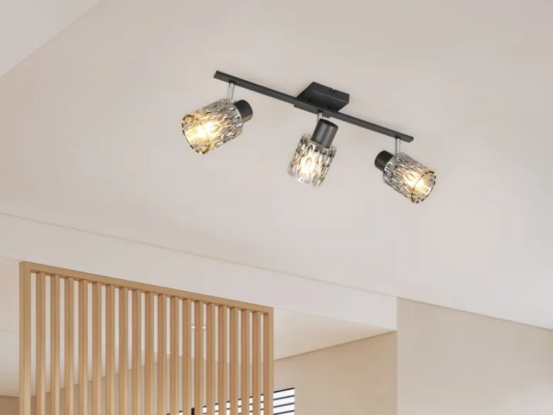 Deckenstrahler JACK 3-flammig mit Rauchglas Lampenschirmen, Breite 55cm