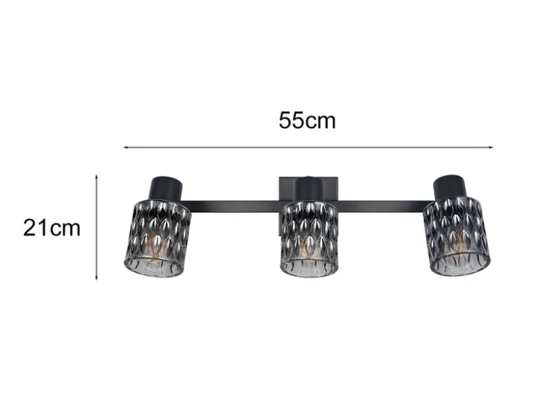 Deckenstrahler JACK 3-flammig mit Rauchglas Lampenschirmen, Breite 55cm