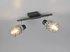 Deckenstrahler JACK 2-flammig mit Rauchglas Lampenschirmen, Breite 37cm