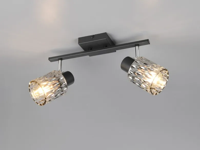Deckenstrahler JACK 2-flammig mit Rauchglas Lampenschirmen, Breite 37cm