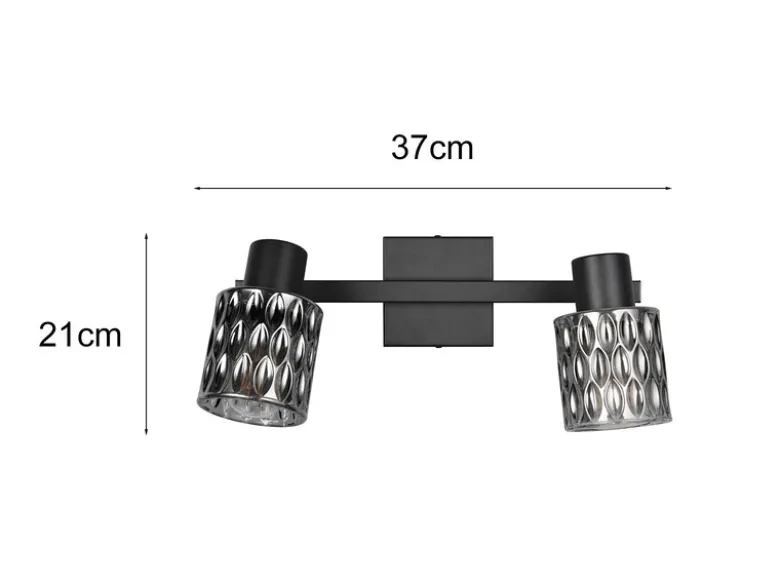 Deckenstrahler JACK 2-flammig mit Rauchglas Lampenschirmen, Breite 37cm