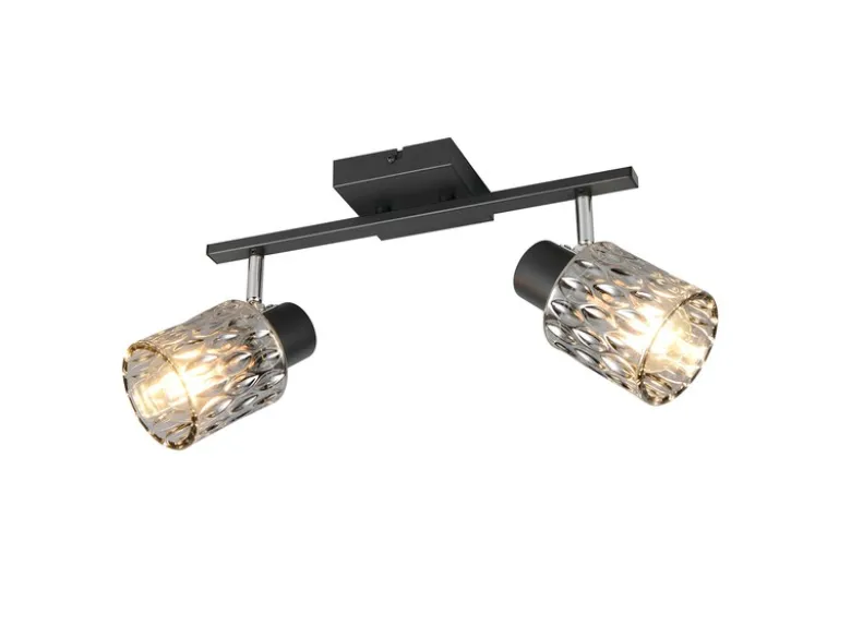 Deckenstrahler JACK 2-flammig mit Rauchglas Lampenschirmen, Breite 37cm