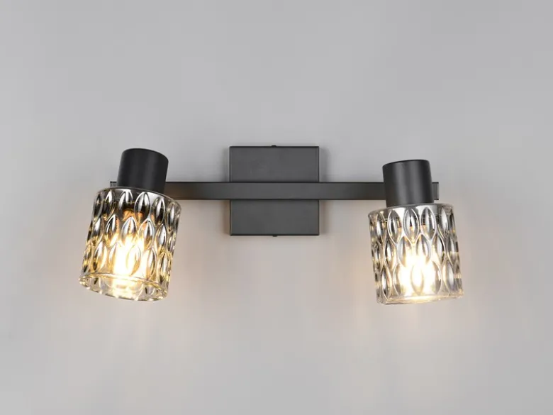 Deckenstrahler JACK 2-flammig mit Rauchglas Lampenschirmen, Breite 37cm