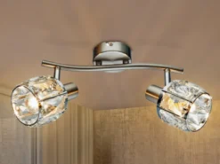 Deckenstrahler KRIS 2-flammig mit Glas Kristallen in Silber, Breite 28cm
