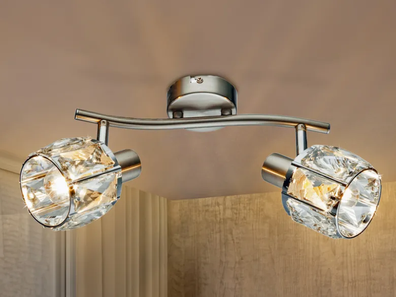 Deckenstrahler KRIS 2-flammig mit Glas Kristallen in Silber, Breite 28cm