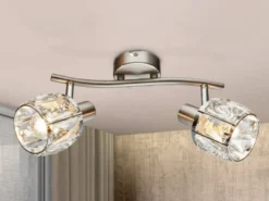 Deckenstrahler KRIS 2-flammig mit Glas Kristallen in Silber, Breite 28cm