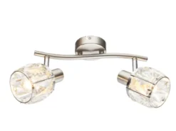 Deckenstrahler KRIS 2-flammig mit Glas Kristallen in Silber, Breite 28cm