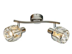 Deckenstrahler KRIS 2-flammig mit Glas Kristallen in Silber, Breite 28cm