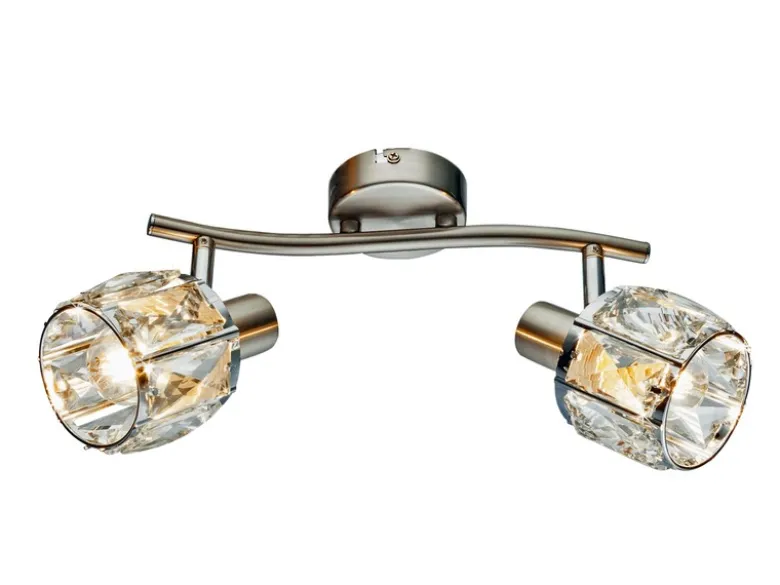 Deckenstrahler KRIS 2-flammig mit Glas Kristallen in Silber, Breite 28cm