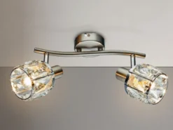 Deckenstrahler KRIS 2-flammig mit Glas Kristallen in Silber, Breite 28cm