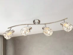 Deckenstrahler KRIS 4-flammig mit Glaskristallen Silber matt, Breite 70cm