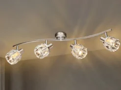 Deckenstrahler KRIS 4-flammig mit Glaskristallen Silber matt, Breite 70cm