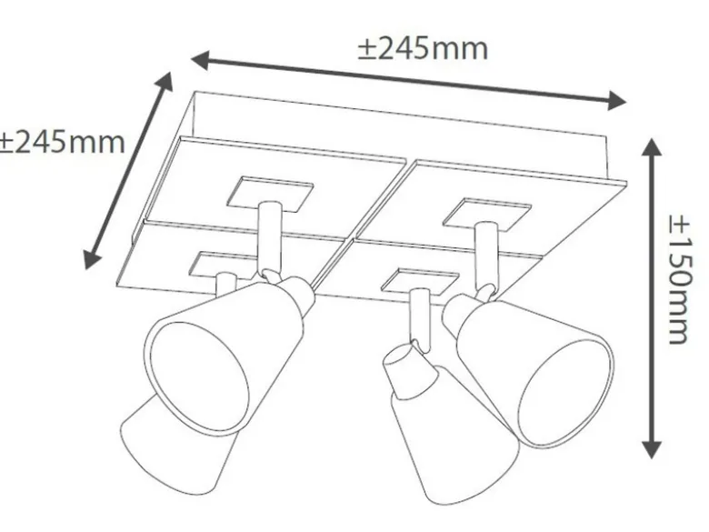 Deckenstrahler KYRA 4-flammig, Chrom / Glas Schwarz, Quadrat 24cm
