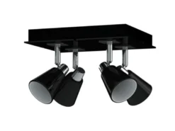 Deckenstrahler KYRA 4-flammig, Chrom / Glas Schwarz, Quadrat 24cm
