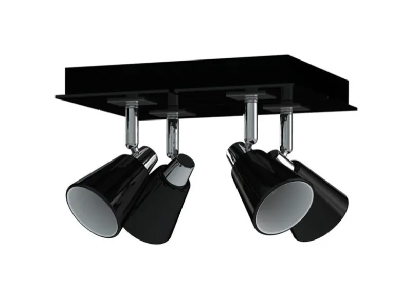 Deckenstrahler KYRA 4-flammig, Chrom / Glas Schwarz, Quadrat 24cm