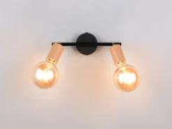 Deckenstrahler LAMEGO 2-flammig aus Metall in Schwarz & Holzoptik, Breite 35cm