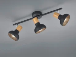 Deckenstrahler LATIKA aus Metall in Schwarz & Holzoptik, Breite 47cm