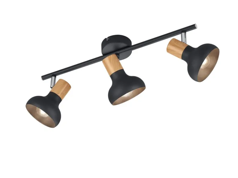 Deckenstrahler LATIKA aus Metall in Schwarz & Holzoptik, Breite 47cm