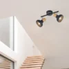Deckenstrahler LATIKA aus Metall in Schwarz & Holzoptik, Breite 30cm