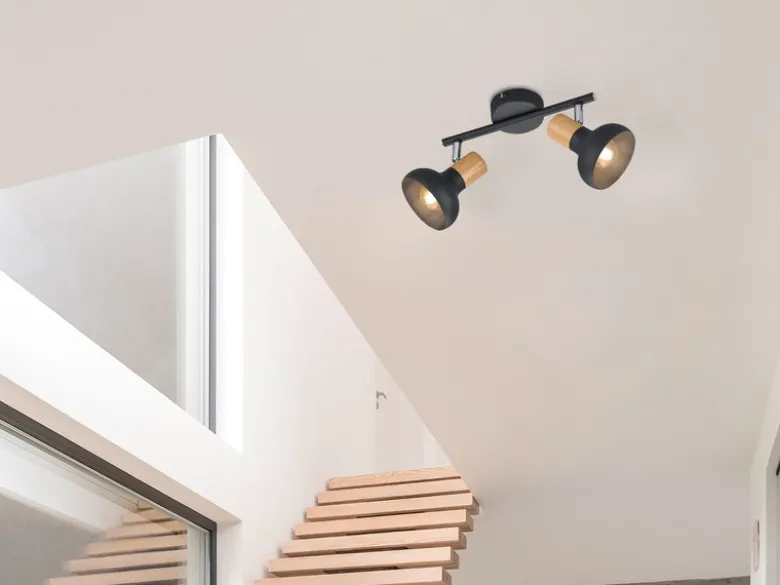 Deckenstrahler LATIKA aus Metall in Schwarz & Holzoptik, Breite 30cm
