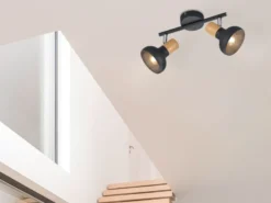Deckenstrahler LATIKA aus Metall in Schwarz & Holzoptik, Breite 30cm