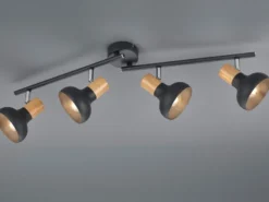 Deckenstrahler LATIKA aus Metall in Schwarz & Holzoptik, Breite 71cm