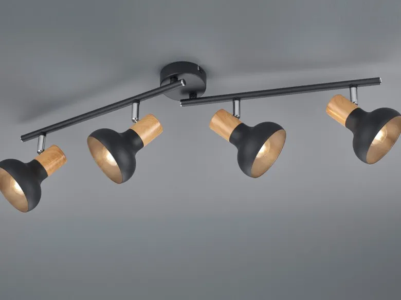 Deckenstrahler LATIKA aus Metall in Schwarz & Holzoptik, Breite 71cm