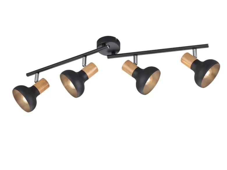 Deckenstrahler LATIKA aus Metall in Schwarz & Holzoptik, Breite 71cm