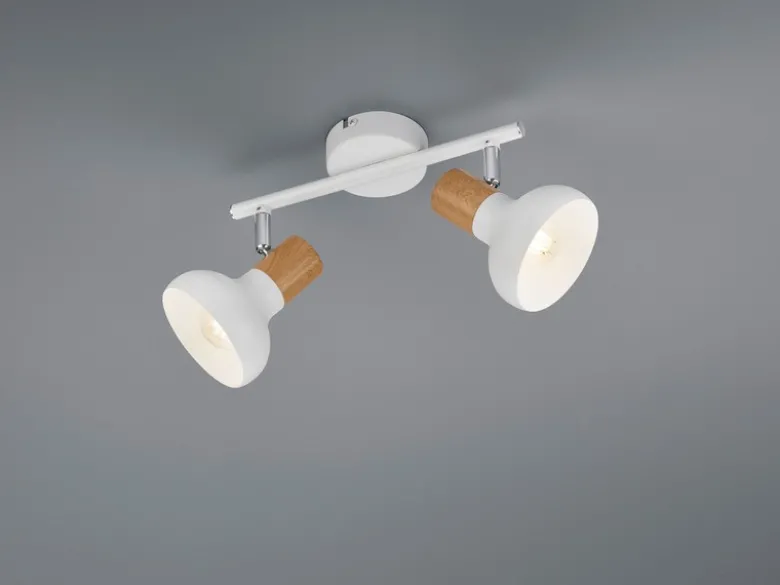 Deckenstrahler LATIKA aus Metall in Weiß & Holzoptik, Breite 30cm